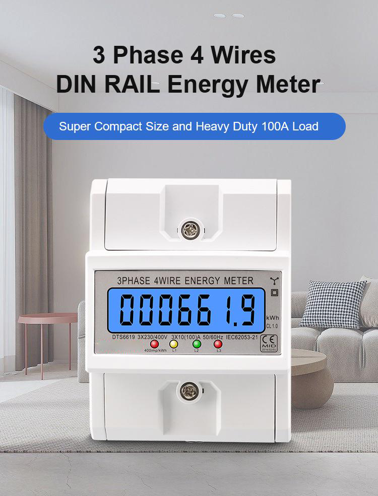 DTS6619 New Model 100A LCD Digital Display with Backlight Power Meter in Energy Meters Smart Electric Meter 3 Phase Kwh Meter