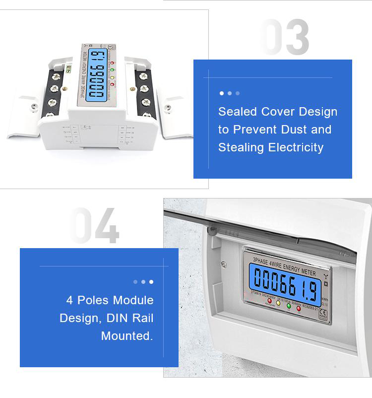 DTS6619 New Model 100A LCD Digital Display with Backlight Power Meter in Energy Meters Smart Electric Meter 3 Phase Kwh Meter