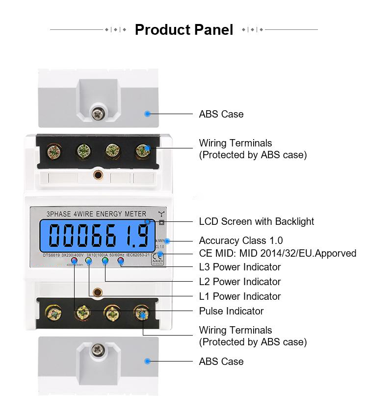 DTS6619 New Model 100A LCD Digital Display with Backlight Power Meter in Energy Meters Smart Electric Meter 3 Phase Kwh Meter