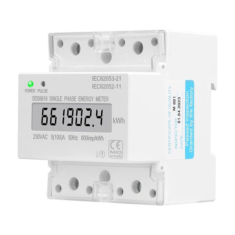 Din Rail Single Phase Electronic Energy Meter AC 220V 100A kWh Counter Consumption Analog Electricity Gague Wattmeter 50HZ