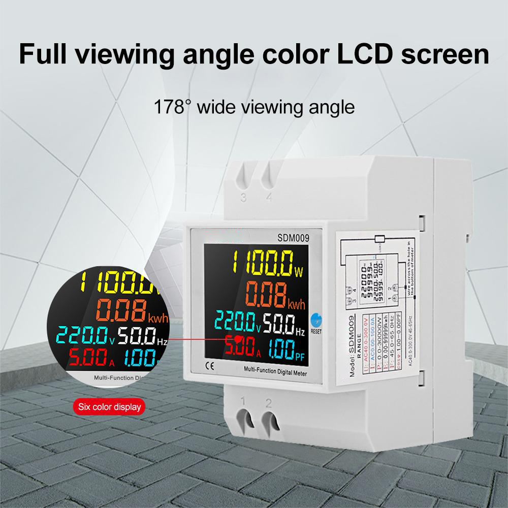 SDM009 AC40-300V Rail Single-phase Digital Voltage Current Frequency Power Factor Electric Multi-function Measuring Instrument