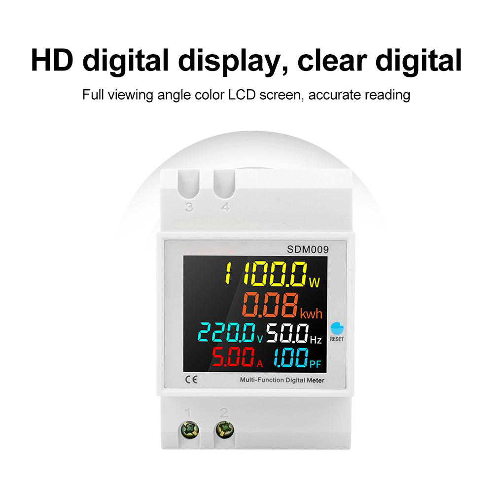 SDM009 AC40-300V Rail Single-phase Digital Voltage Current Frequency Power Factor Electric Multi-function Measuring Instrument