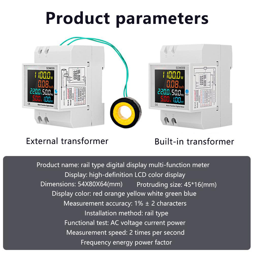 SDM009 AC40-300V Rail Single-phase Digital Voltage Current Frequency Power Factor Electric Multi-function Measuring Instrument