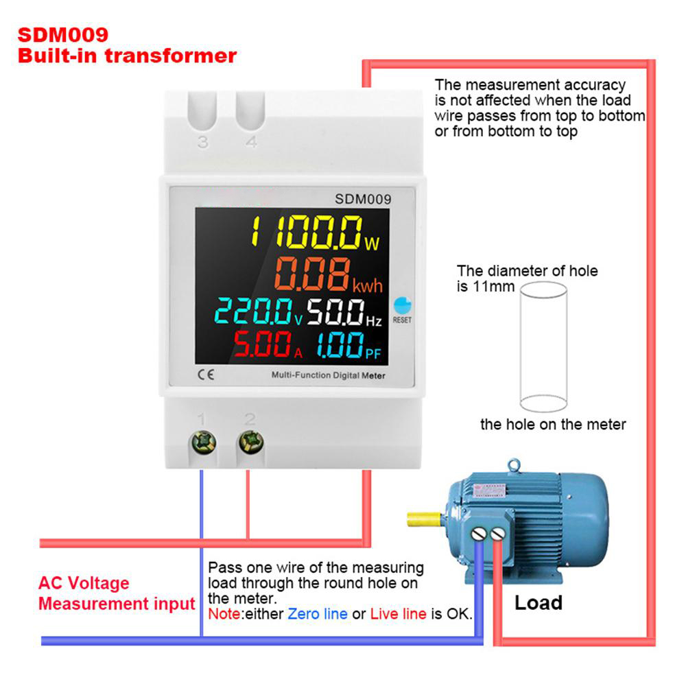 SDM009 AC40-300V Rail Single-phase Digital Voltage Current Frequency Power Factor Electric Multi-function Measuring Instrument