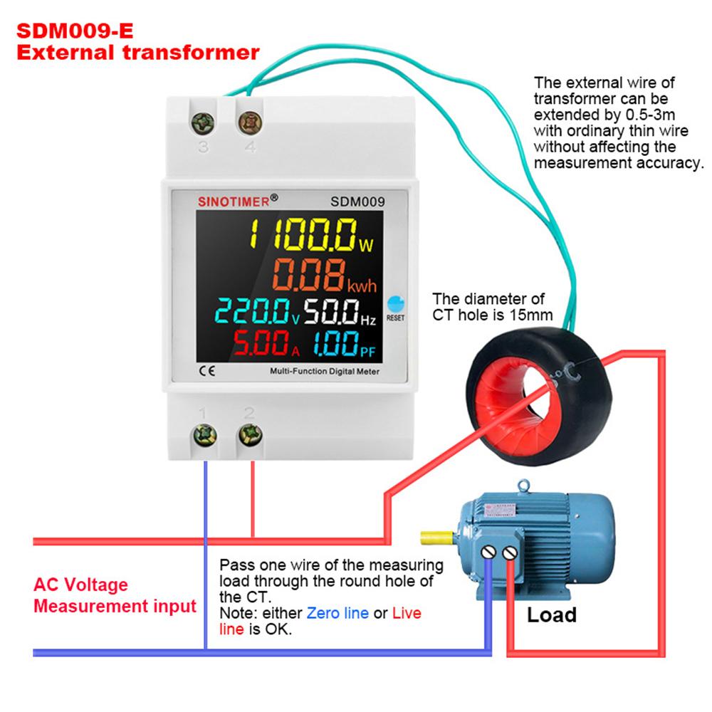 SDM009 AC40-300V Rail Single-phase Digital Voltage Current Frequency Power Factor Electric Multi-function Measuring Instrument