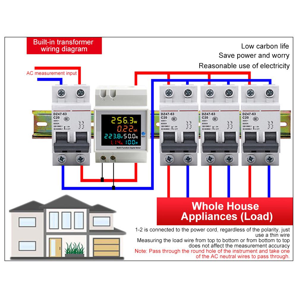 SDM009 AC40-300V Rail Single-phase Digital Voltage Current Frequency Power Factor Electric Multi-function Measuring Instrument