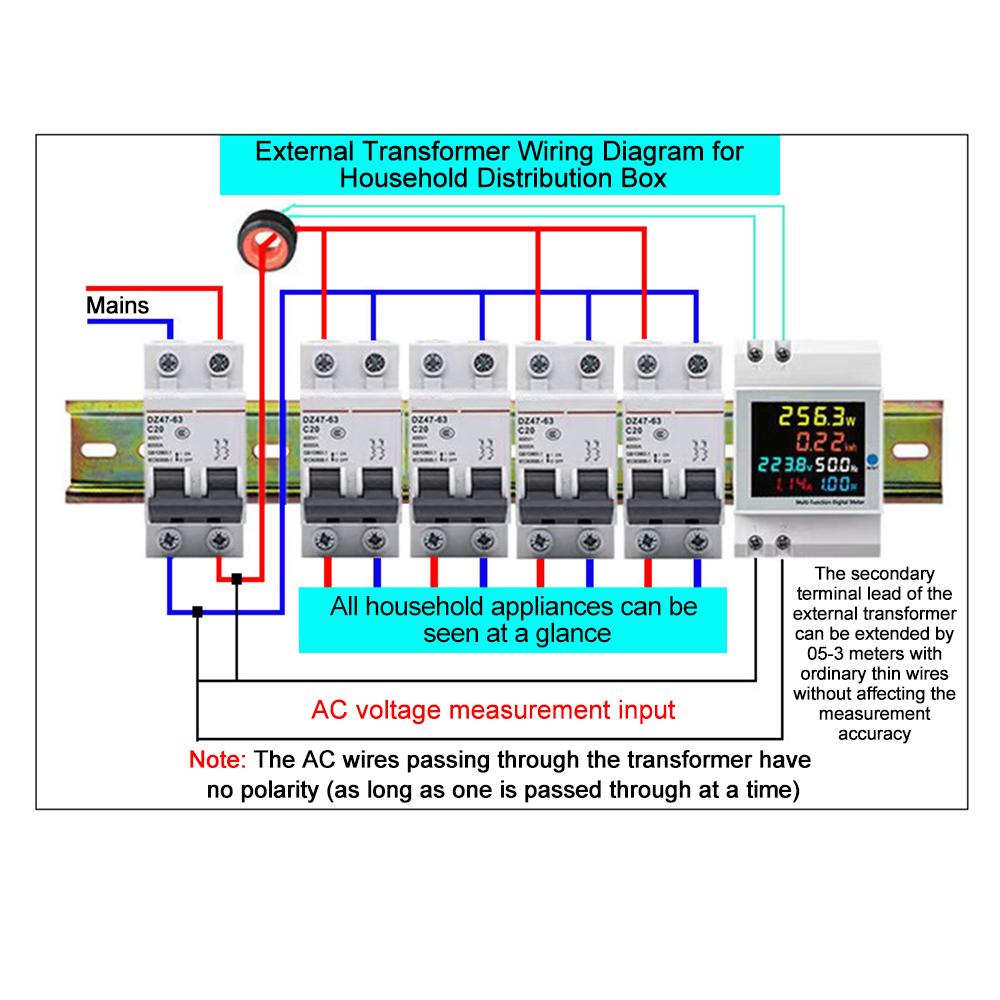 SDM009 AC40-300V Rail Single-phase Digital Voltage Current Frequency Power Factor Electric Multi-function Measuring Instrument