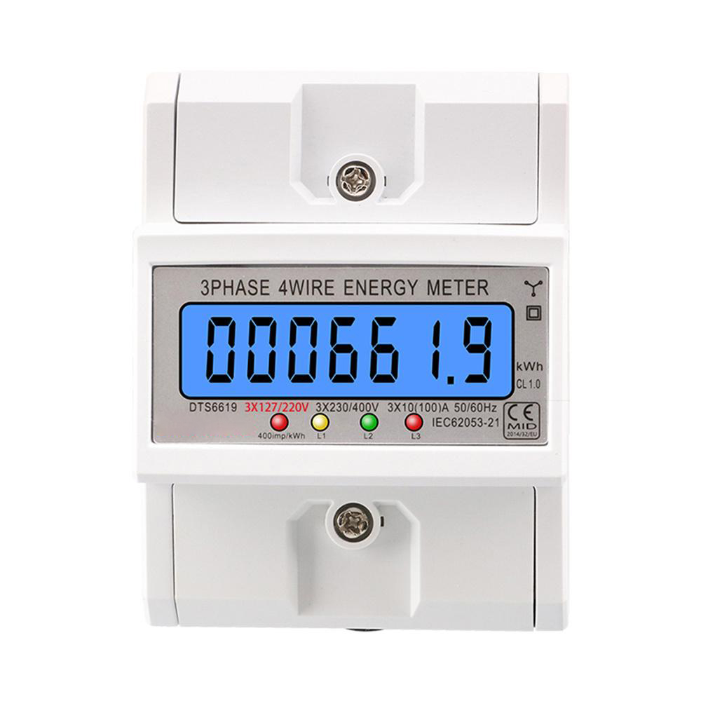 SmartMeter 100A LCD KWh Energy Meter with Three-Phase Backlight Guide Rail for Home Use Energy Monitoring  3*127/220VAC  Power Consumption Measurement