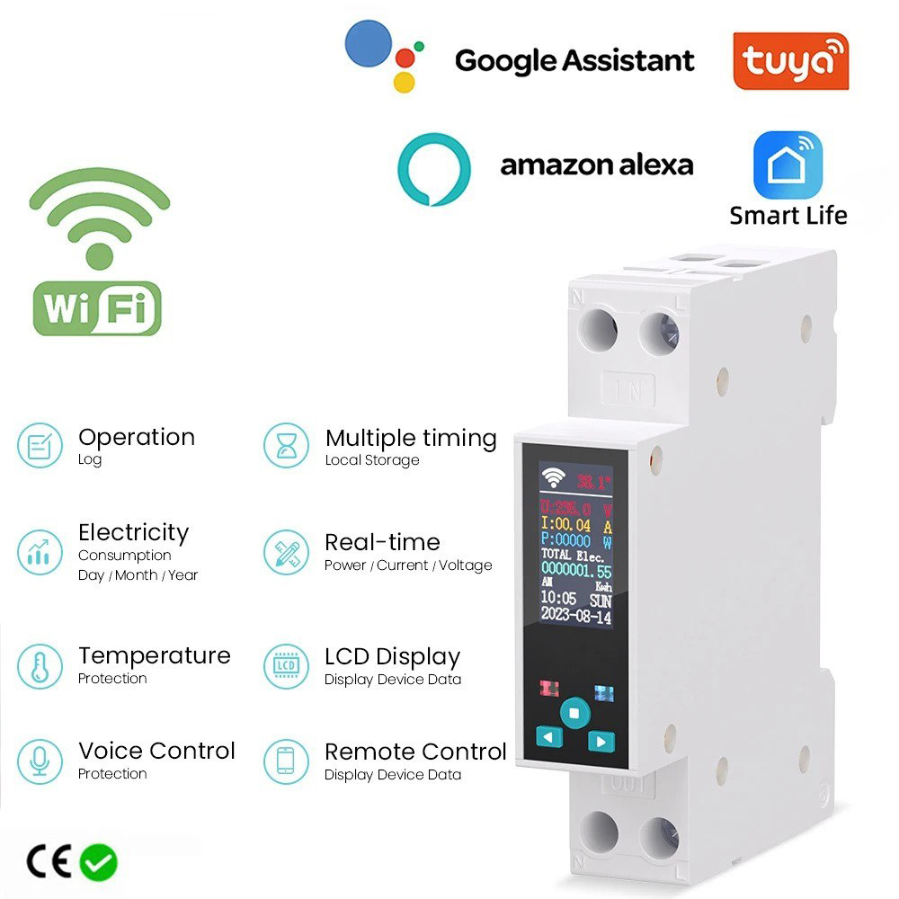 35mm DIN RAIL Switch Intelligent Meter Circuit Breaker LED Energy Meter KWh Power Timer Relay APP Control