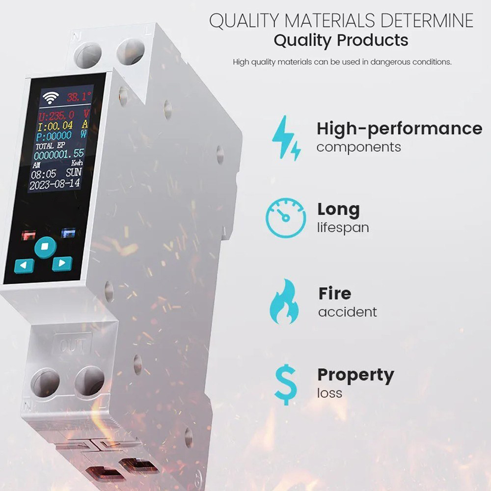 35mm DIN RAIL Switch Intelligent Meter Circuit Breaker LED Energy Meter KWh Power Timer Relay APP Control