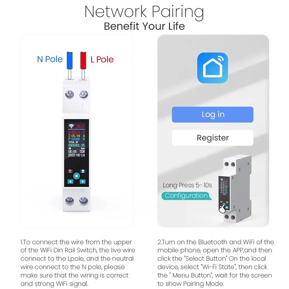35mm DIN RAIL Switch Intelligent Meter Circuit Breaker LED Energy Meter KWh Power Timer Relay APP Control