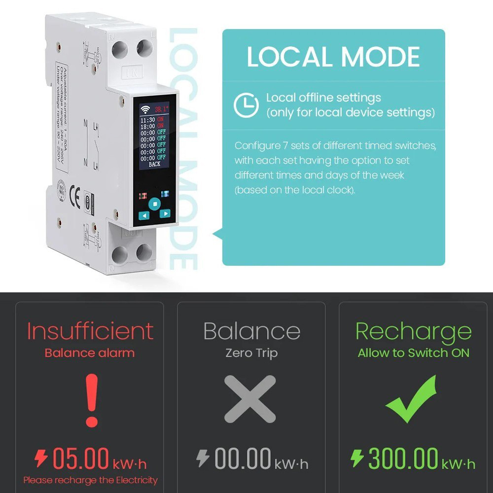 35mm DIN RAIL Switch Intelligent Meter Circuit Breaker LED Energy Meter KWh Power Timer Relay APP Control