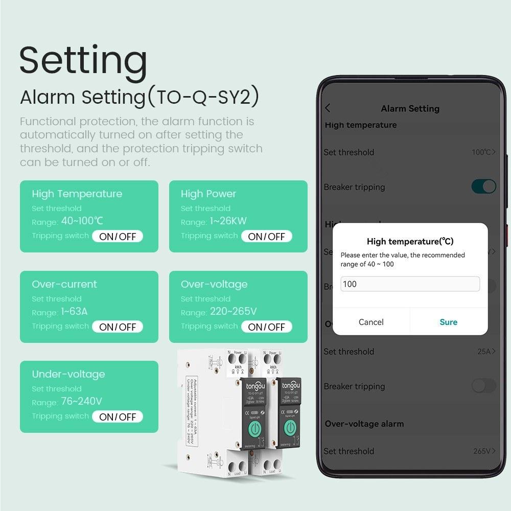 Tuya Intelligent Circuit Breaker with Metering 1P 63A DIN Rail Support 3 Timing Modes Multiple Safety Protecting APP Remote Control Compatible
