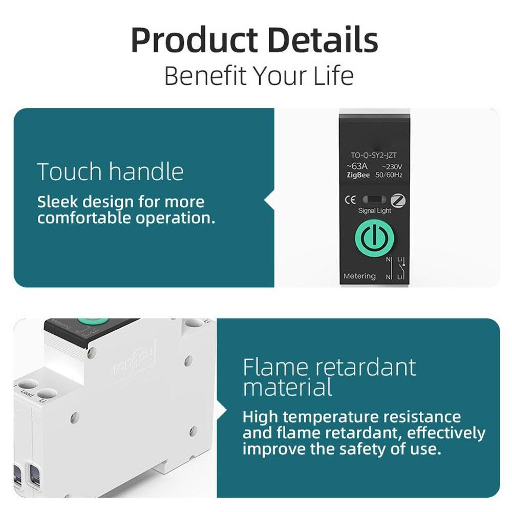 Tuya Intelligent Circuit Breaker with Metering 1P 63A DIN Rail Support 3 Timing Modes Multiple Safety Protecting APP Remote Control Compatible