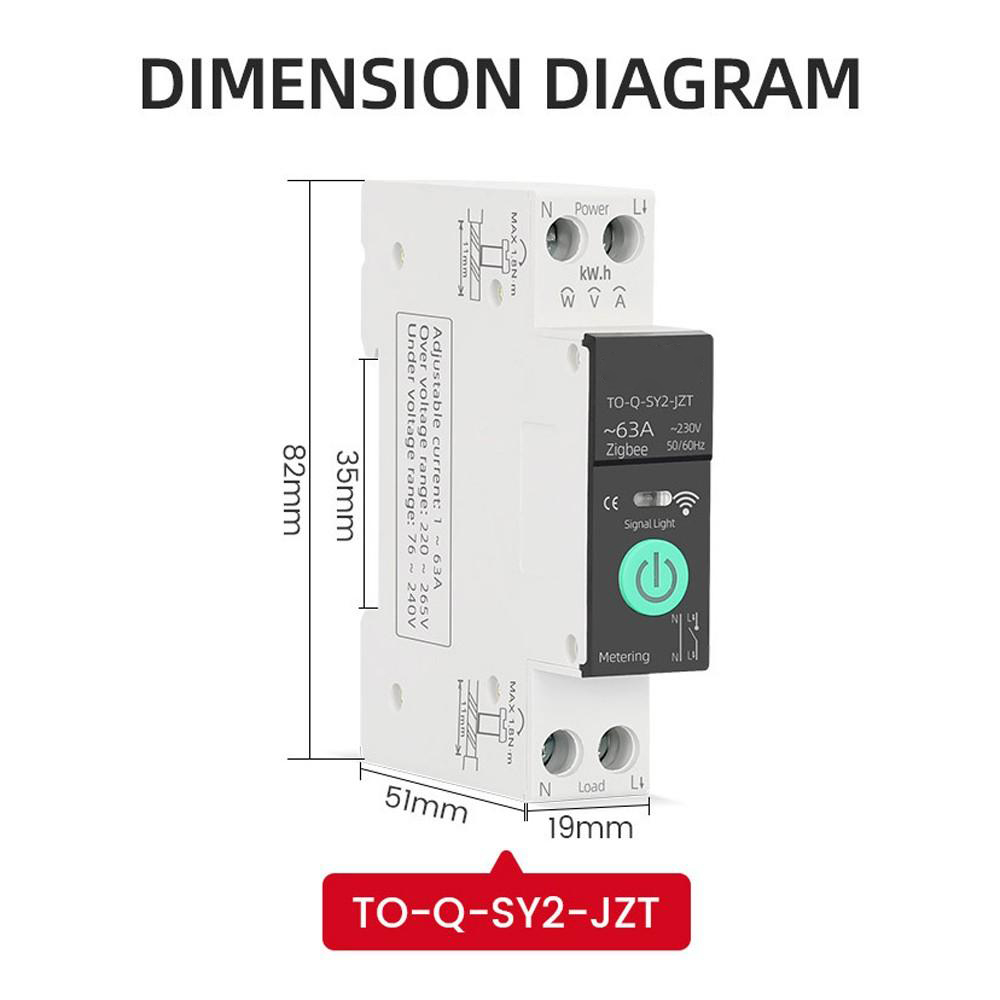 Tuya Intelligent Circuit Breaker with Metering 1P 63A DIN Rail Support 3 Timing Modes Multiple Safety Protecting APP Remote Control Compatible