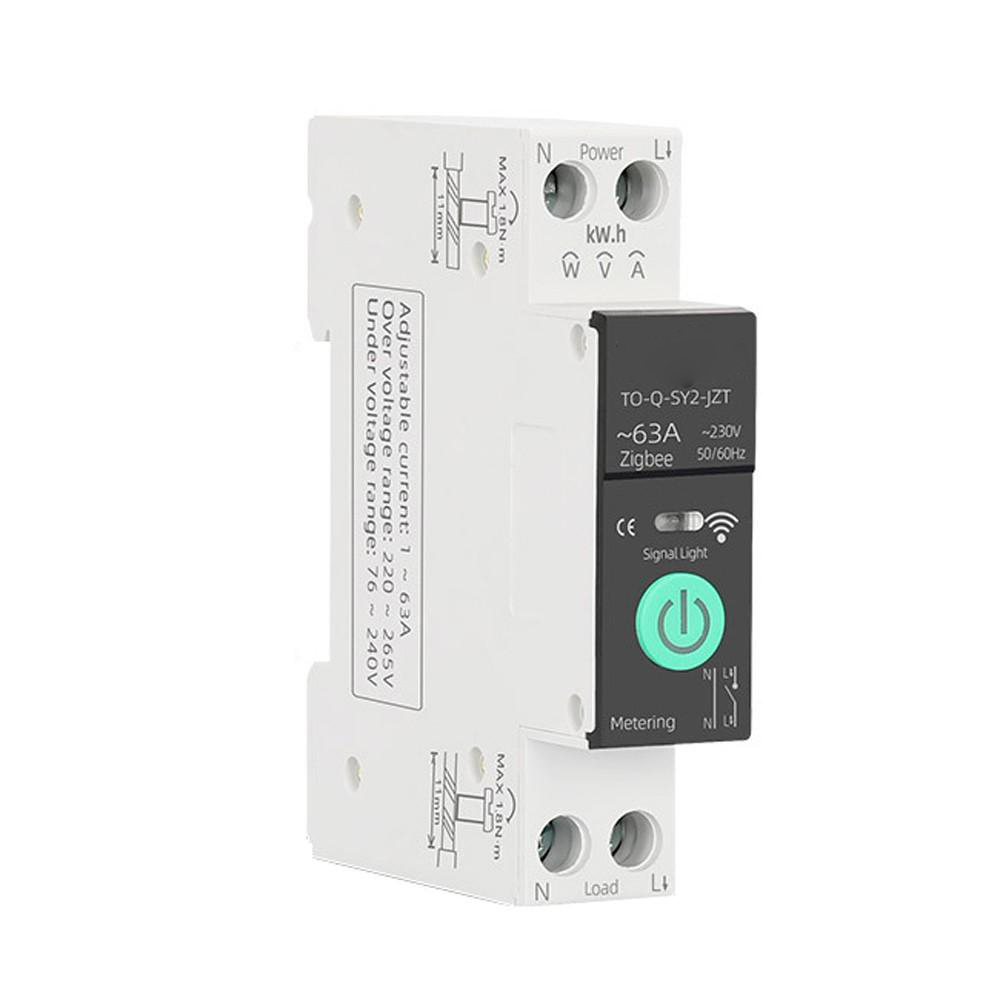 Tuya Intelligent Circuit Breaker with Metering 1P 63A DIN Rail Support 3 Timing Modes Multiple Safety Protecting APP Remote Control Compatible