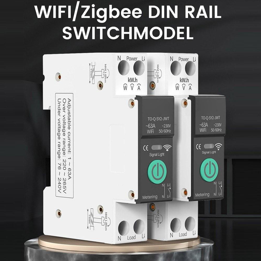 Tuya Intelligent Circuit Breaker with Metering 1P 63A DIN Rail Support 3 Timing Modes Multiple Safety Protecting APP Remote Control Compatible