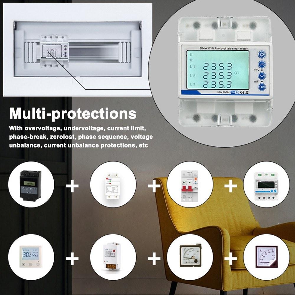 Tuya WiFi 3P4W Photovoltaic Meter Three Phase Reclosure Switch Intelligent Reclosing Protector