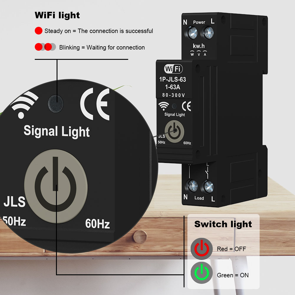 Intelligent Circuit Breaker 1P 63A Energy Monitor Real-time Tracking Energy Consumption with Alexa Google Assistant Compatibility Remote Control