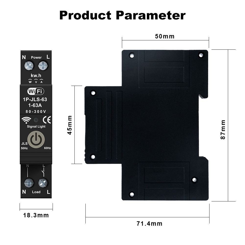 Intelligent Circuit Breaker 1P 63A Energy Monitor Real-time Tracking Energy Consumption with Alexa Google Assistant Compatibility Remote Control