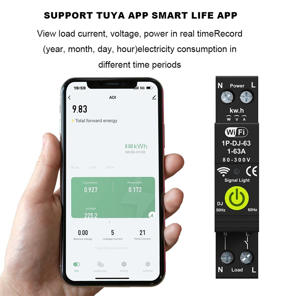 WiFi Intelligent Circuit Breaker ON OFF Timing Photovoltaic Bidirectional Metering Energy Meter Automatic Reclosing Protector