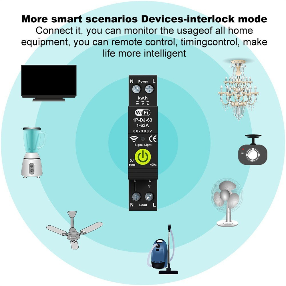 WiFi Intelligent Circuit Breaker ON OFF Timing Photovoltaic Bidirectional Metering Energy Meter Automatic Reclosing Protector