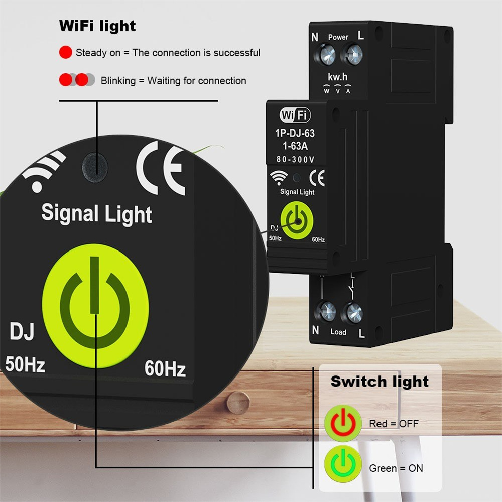 WiFi Intelligent Circuit Breaker ON OFF Timing Photovoltaic Bidirectional Metering Energy Meter Automatic Reclosing Protector