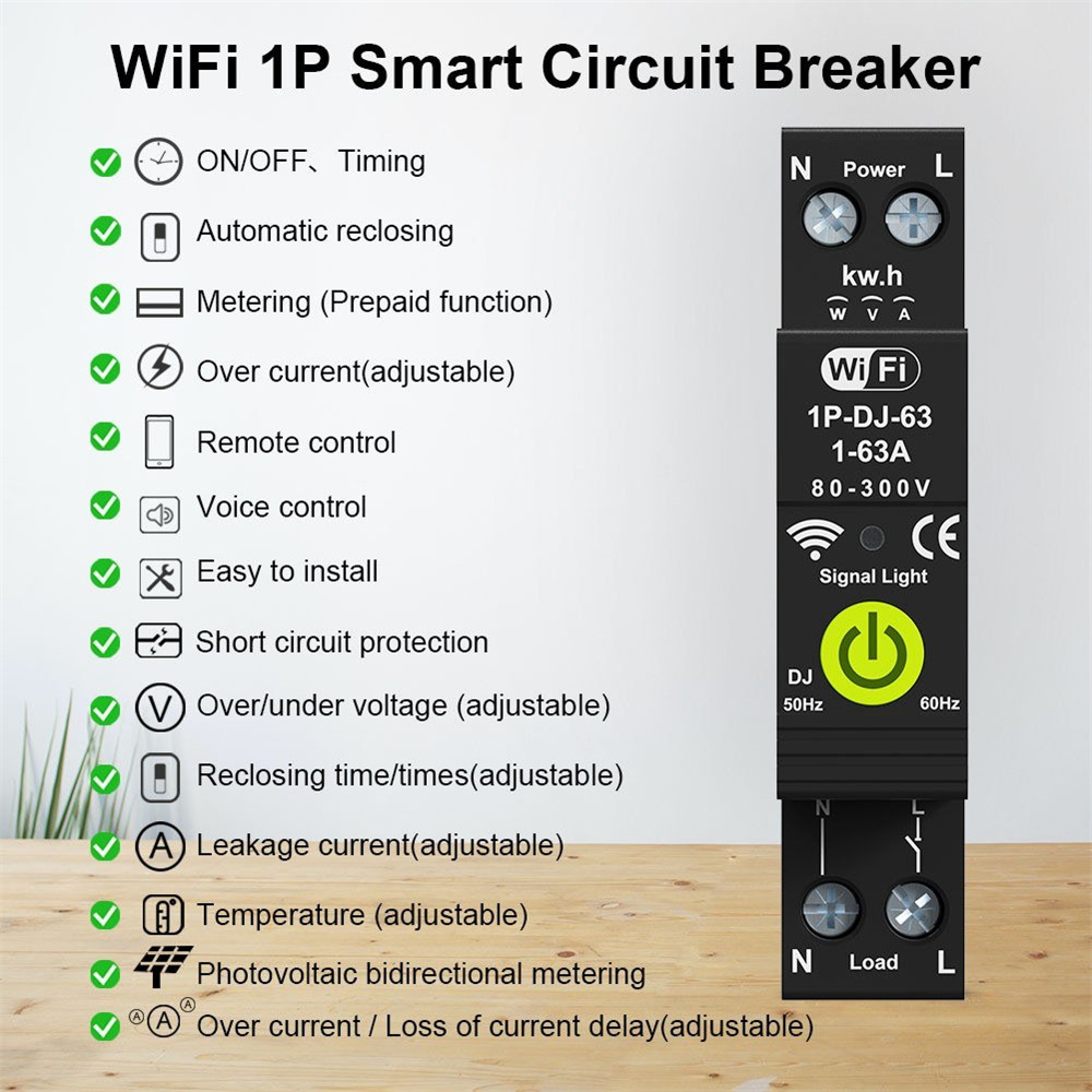 WiFi Intelligent Circuit Breaker ON OFF Timing Photovoltaic Bidirectional Metering Energy Meter Automatic Reclosing Protector