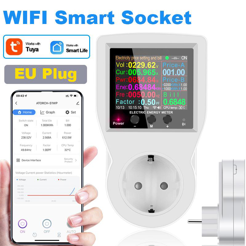 WIFI Digital Wattmeter EU Plug 220V AC Power Meter Electricy consumption Energy Meter Power Kilowatt Wattage Electricity Meter