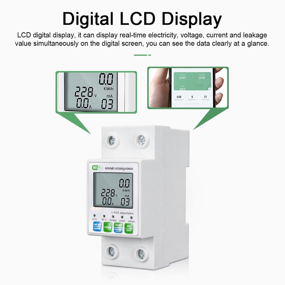 WiFi Intelligent Automatic Reclosing Protector Multifunctional Current Voltage Monitoring Meter LCD Display Switch Power Meter Protections