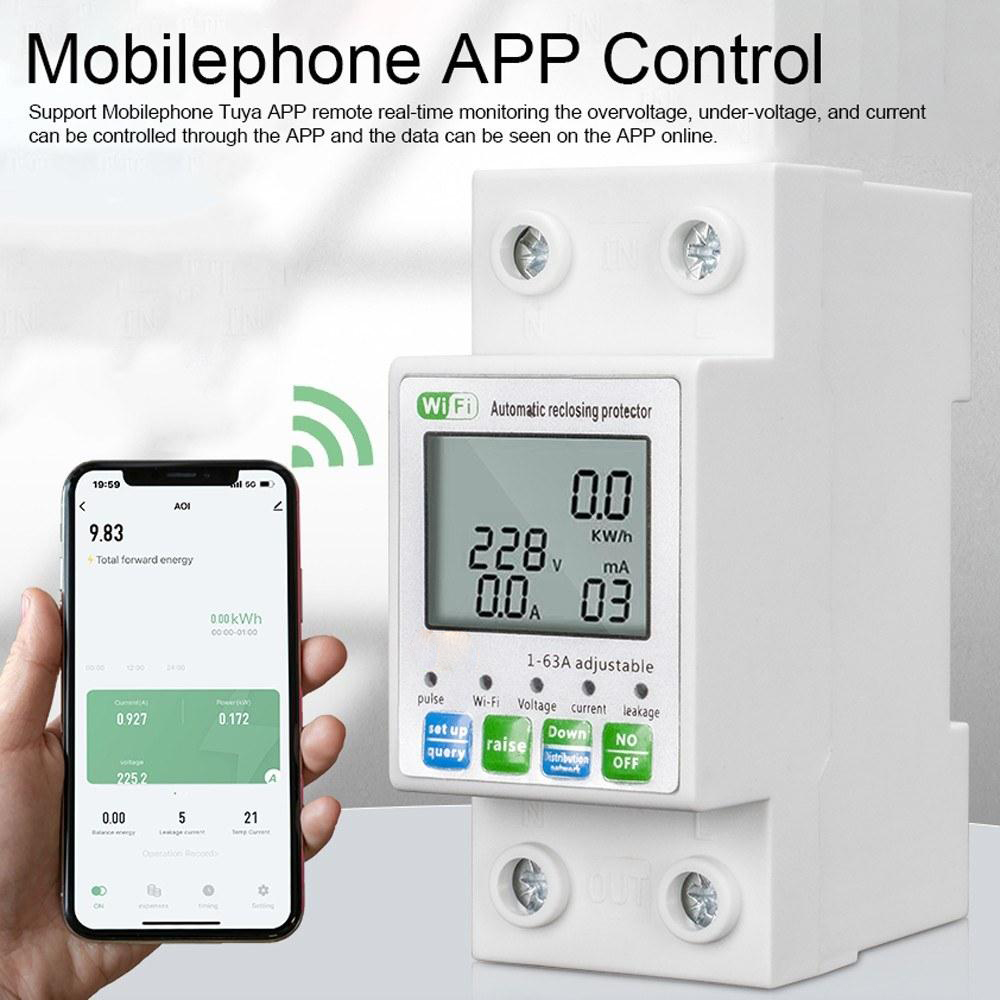 WiFi Intelligent Automatic Reclosing Protector Multifunctional Current Voltage Monitoring Meter LCD Display Switch Power Meter Protections