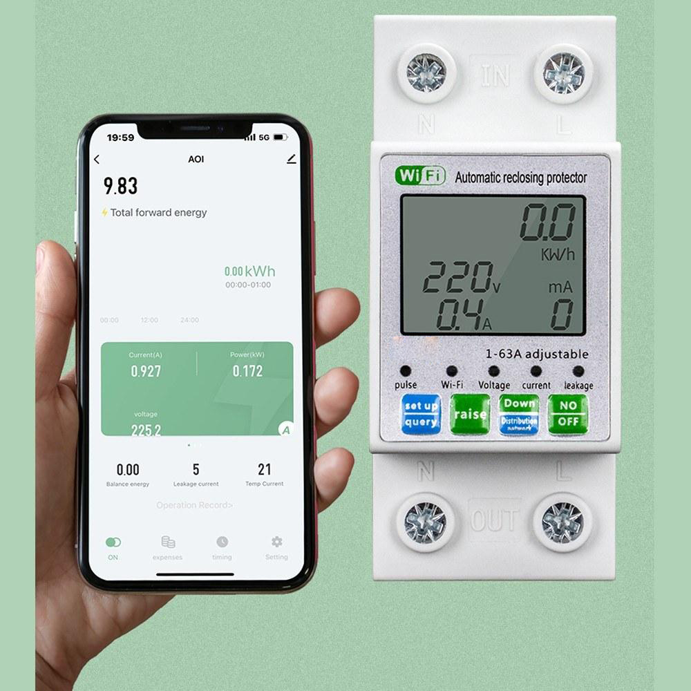 WiFi Intelligent Automatic Reclosing Protector Multifunctional Current Voltage Monitoring Meter LCD Display Switch Power Meter Protections