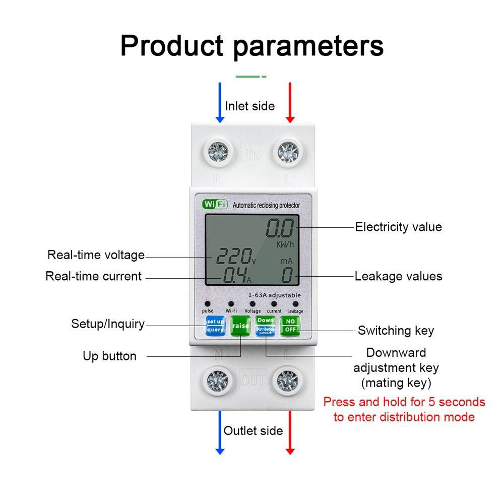 WiFi Intelligent Automatic Reclosing Protector Multifunctional Current Voltage Monitoring Meter LCD Display Switch Power Meter Protections