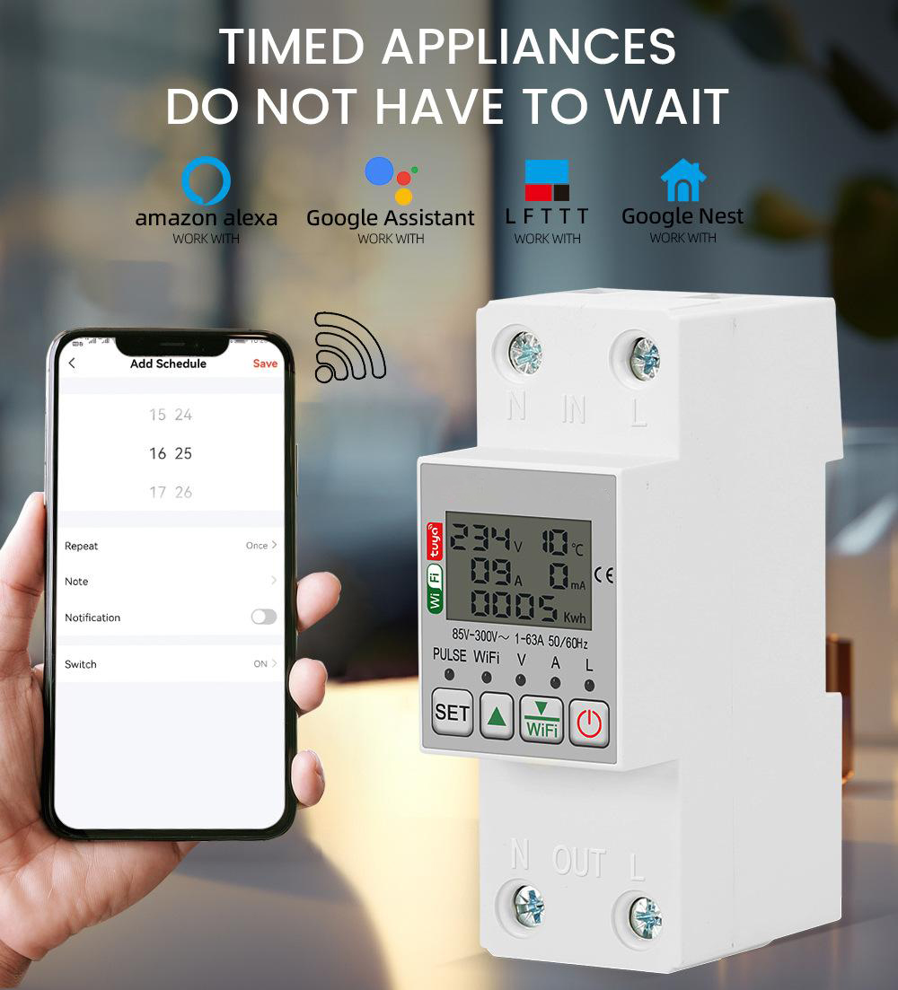 Smart Electric Meter for Home Use Enabled Remote Control Real-Time Display Adjustable Over and Under-voltage Protection Over-current
