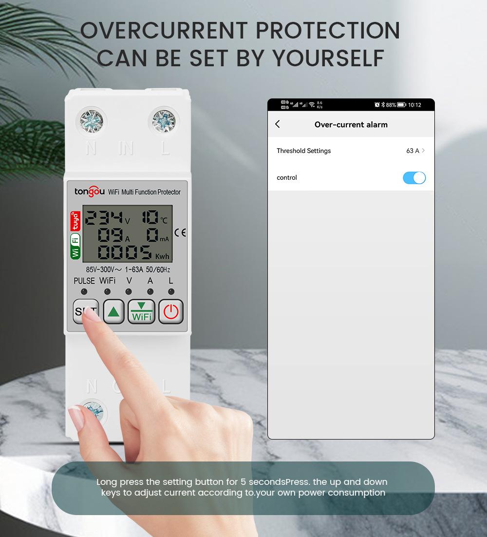 Smart Electric Meter for Home Use Enabled Remote Control Real-Time Display Adjustable Over and Under-voltage Protection Over-current