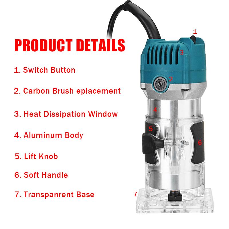 1100W 220V Electric Hand Trimmer 35000RPM Corded Wood Laminate Palm Router Electric Trimmer Wood Tool