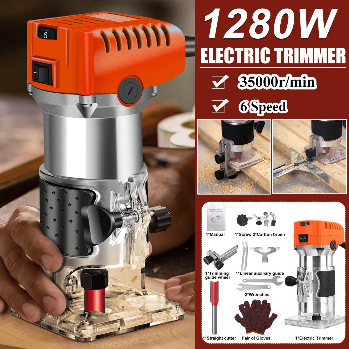 1280W Wood Palm Router Tool Hand Edge Trimmer WoodWorking Joiner Cutting Palmming Tool 6 Speeds 35000r/min 220V 6.35mm(1/4)