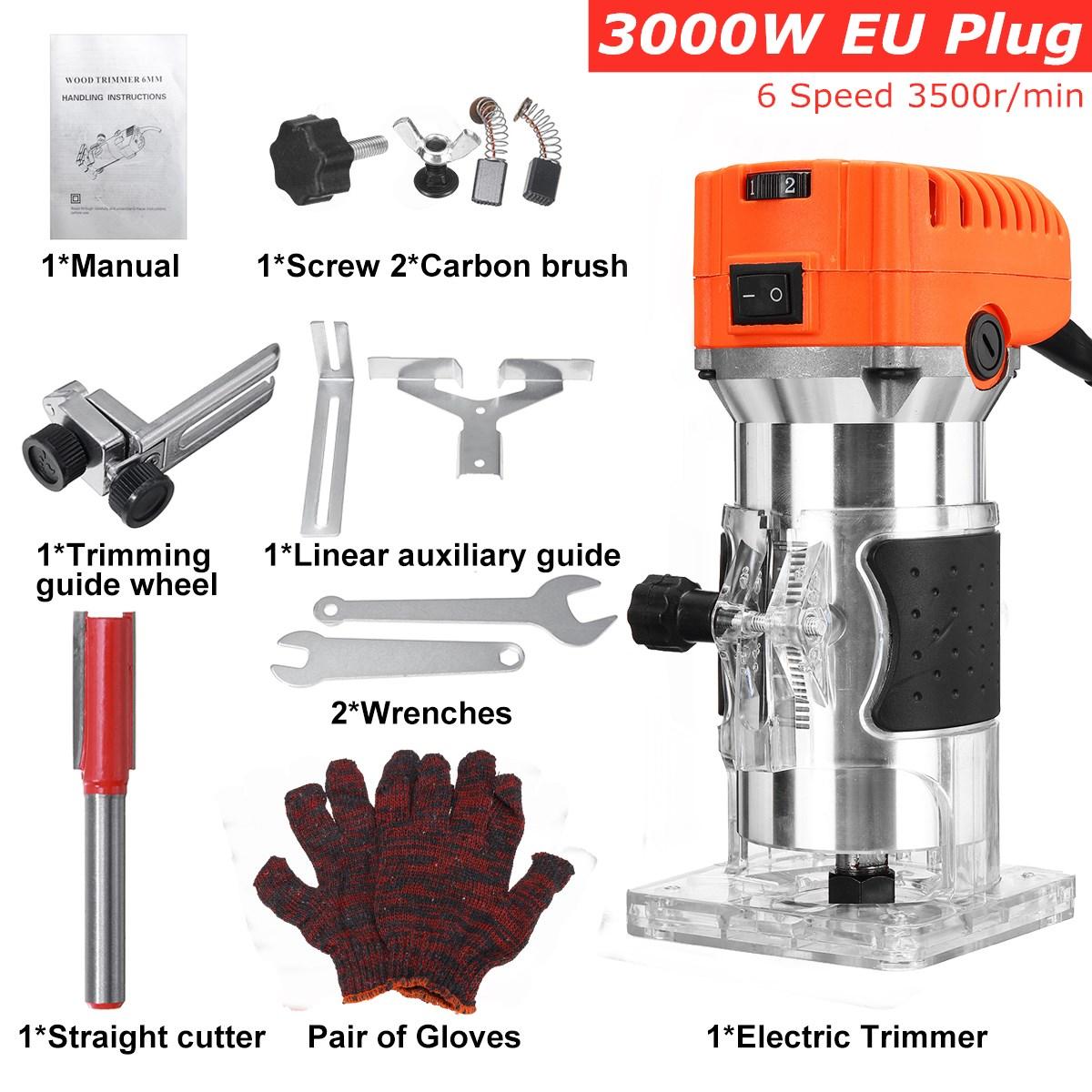 1280W Wood Palm Router Tool Hand Edge Trimmer WoodWorking Joiner Cutting Palmming Tool 6 Speeds 35000r/min 220V 6.35mm(1/4)
