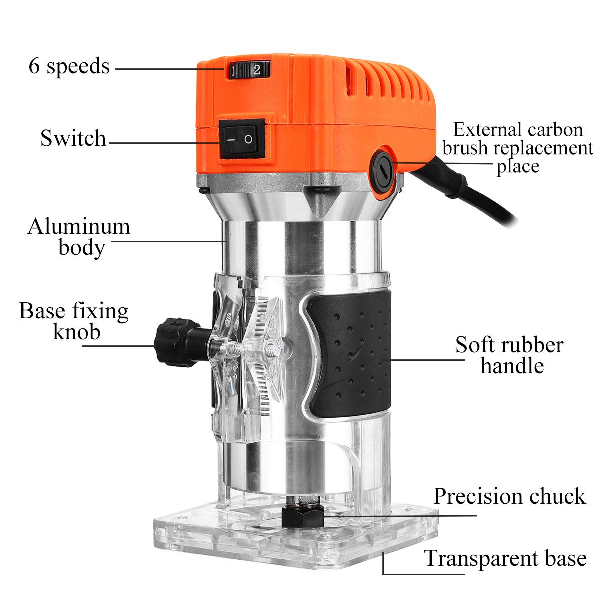1280W Wood Palm Router Tool Hand Edge Trimmer WoodWorking Joiner Cutting Palmming Tool 6 Speeds 35000r/min 220V 6.35mm(1/4)