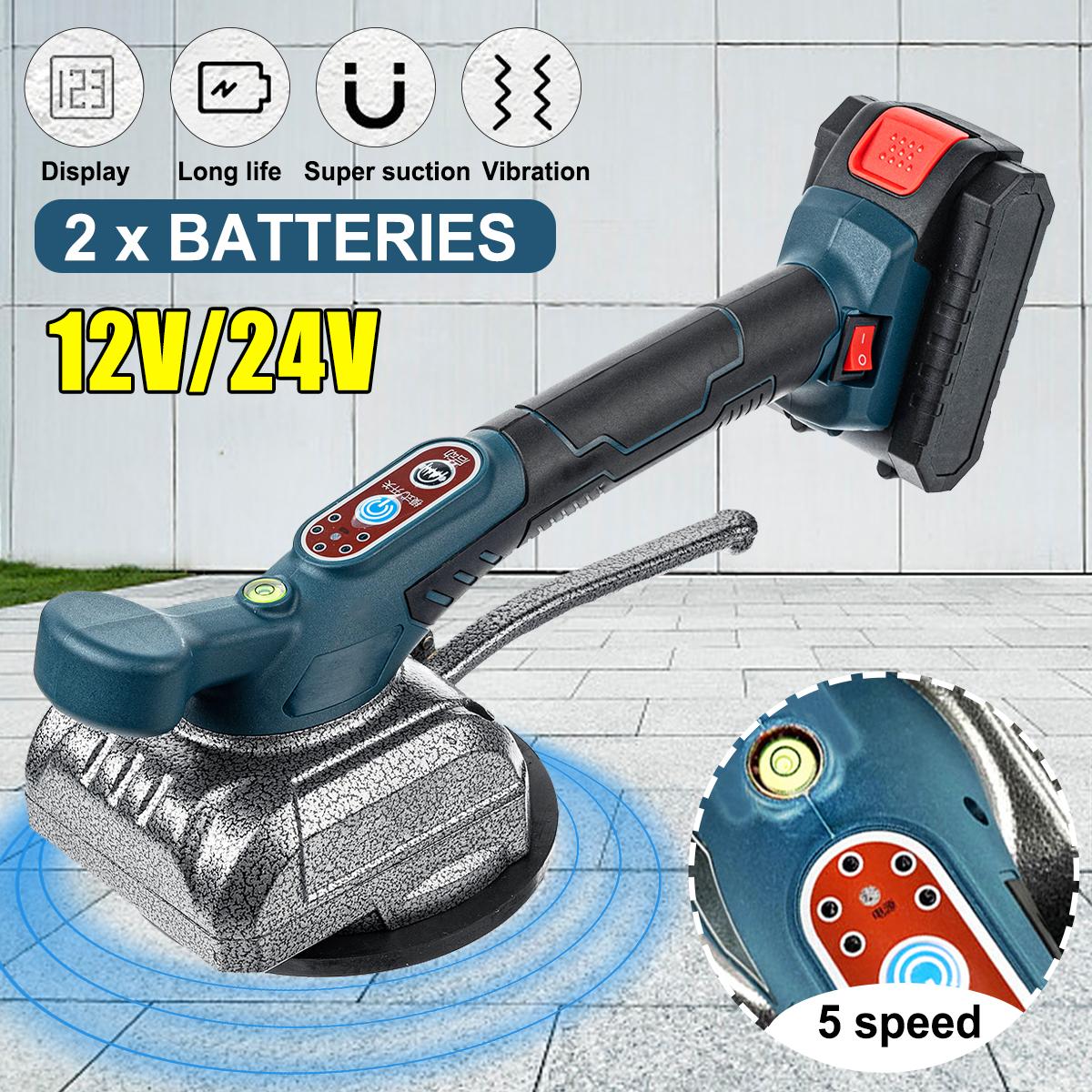 12V/24V 125mm 5 Speed Electric Tiler Tiling Machine Vibrator Suction LED Ceramic Floor Tile Tiler Power Tools W/1pc/2pcs Battery EU Plug