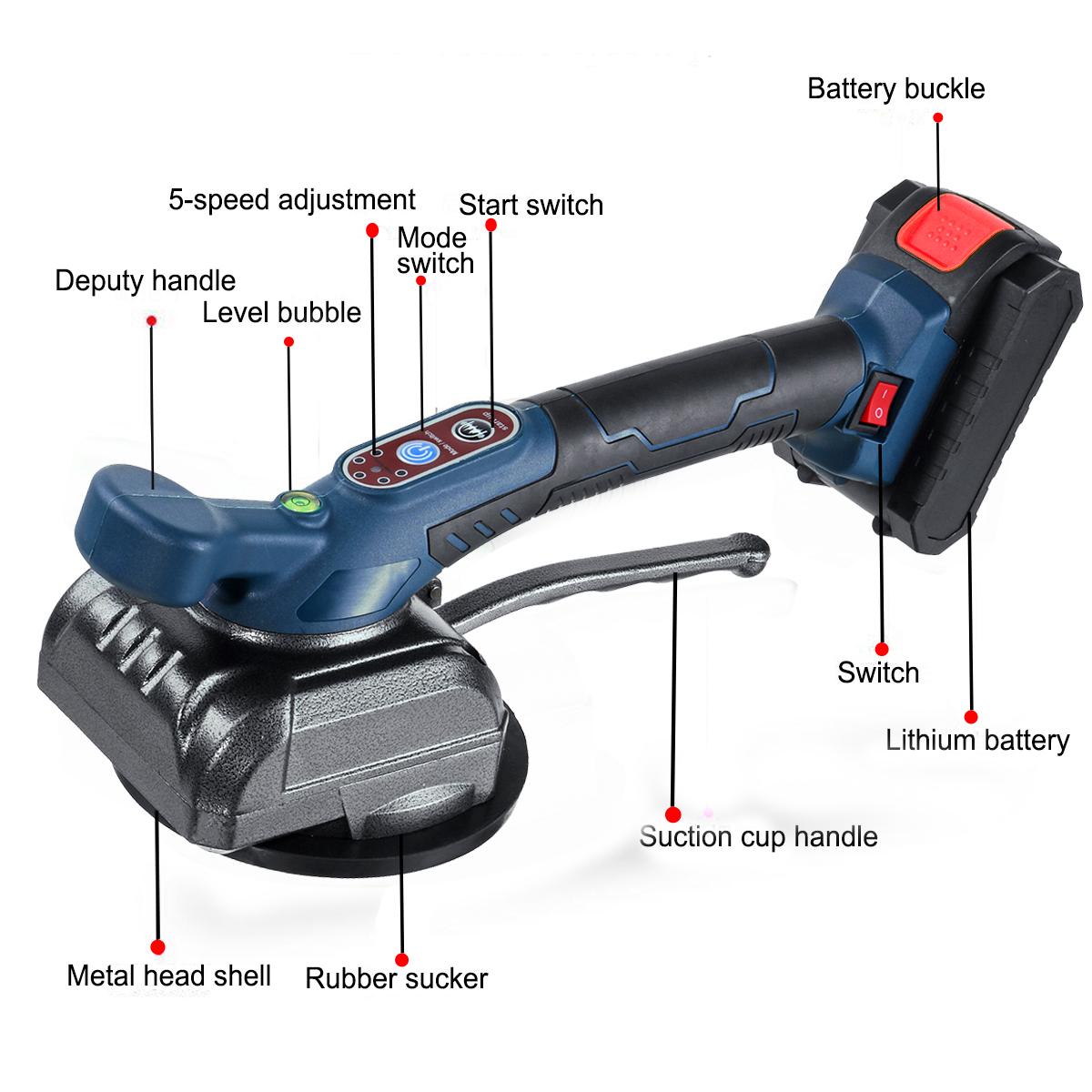 12V/24V 125mm 5 Speed Electric Tiler Tiling Machine Vibrator Suction LED Ceramic Floor Tile Tiler Power Tools W/1pc/2pcs Battery EU Plug