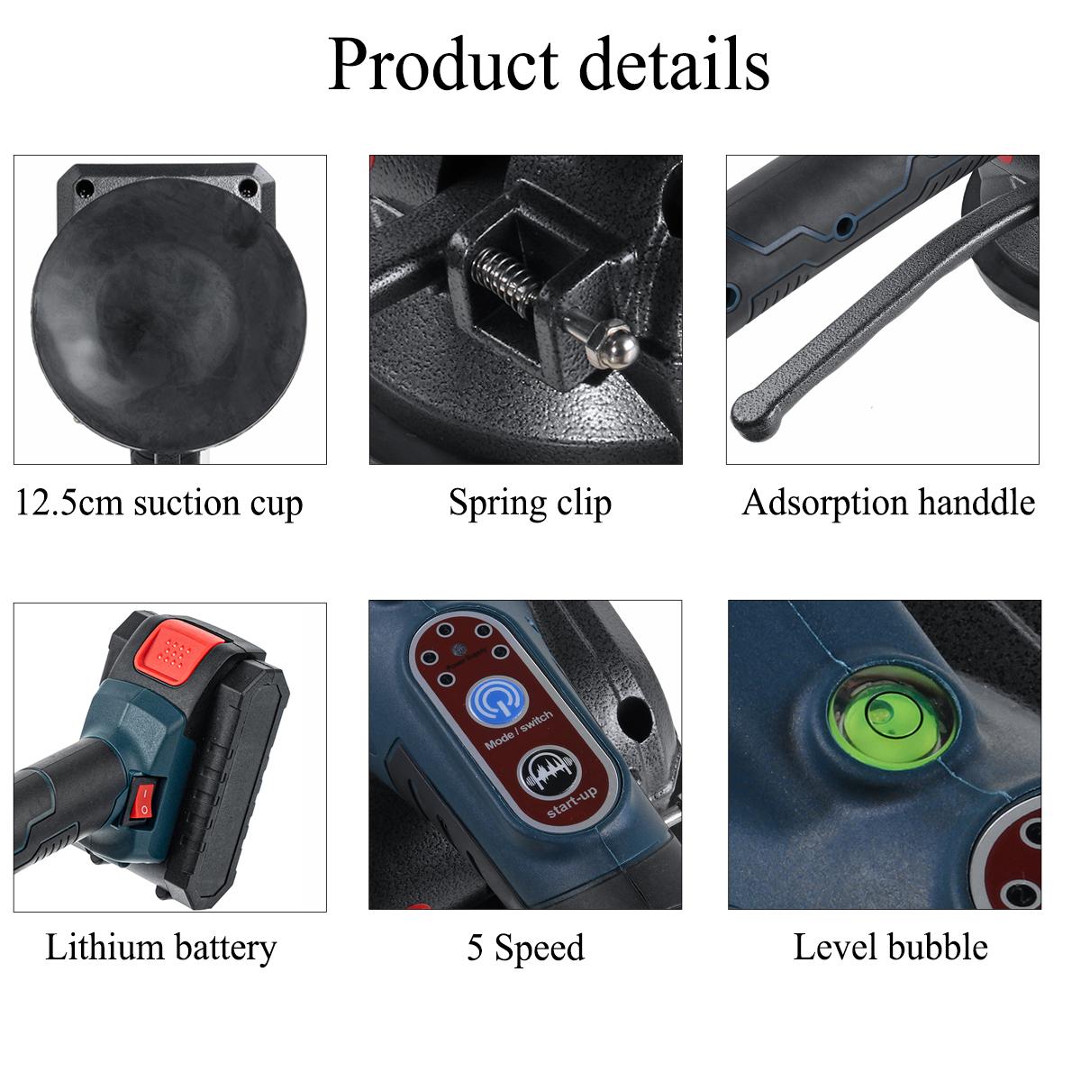 12V/24V 125mm 5 Speed Electric Tiler Tiling Machine Vibrator Suction LED Ceramic Floor Tile Tiler Power Tools W/1pc/2pcs Battery EU Plug