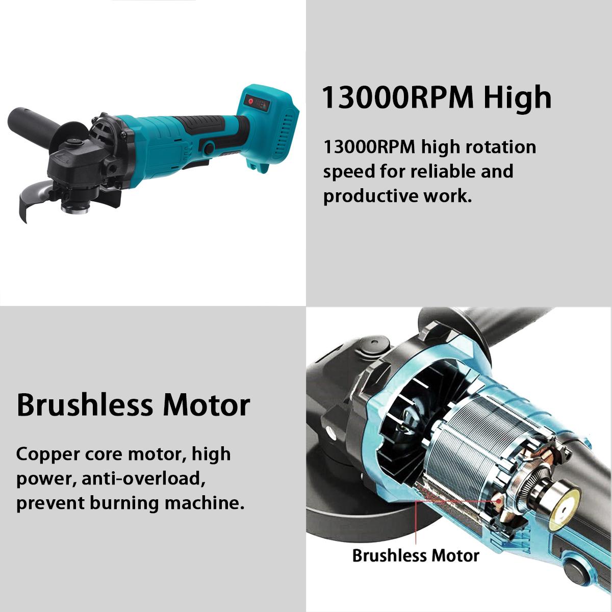 13000RPM 100mm Brushless Wireless Impact Angle Grinder For Makita 18V Battery