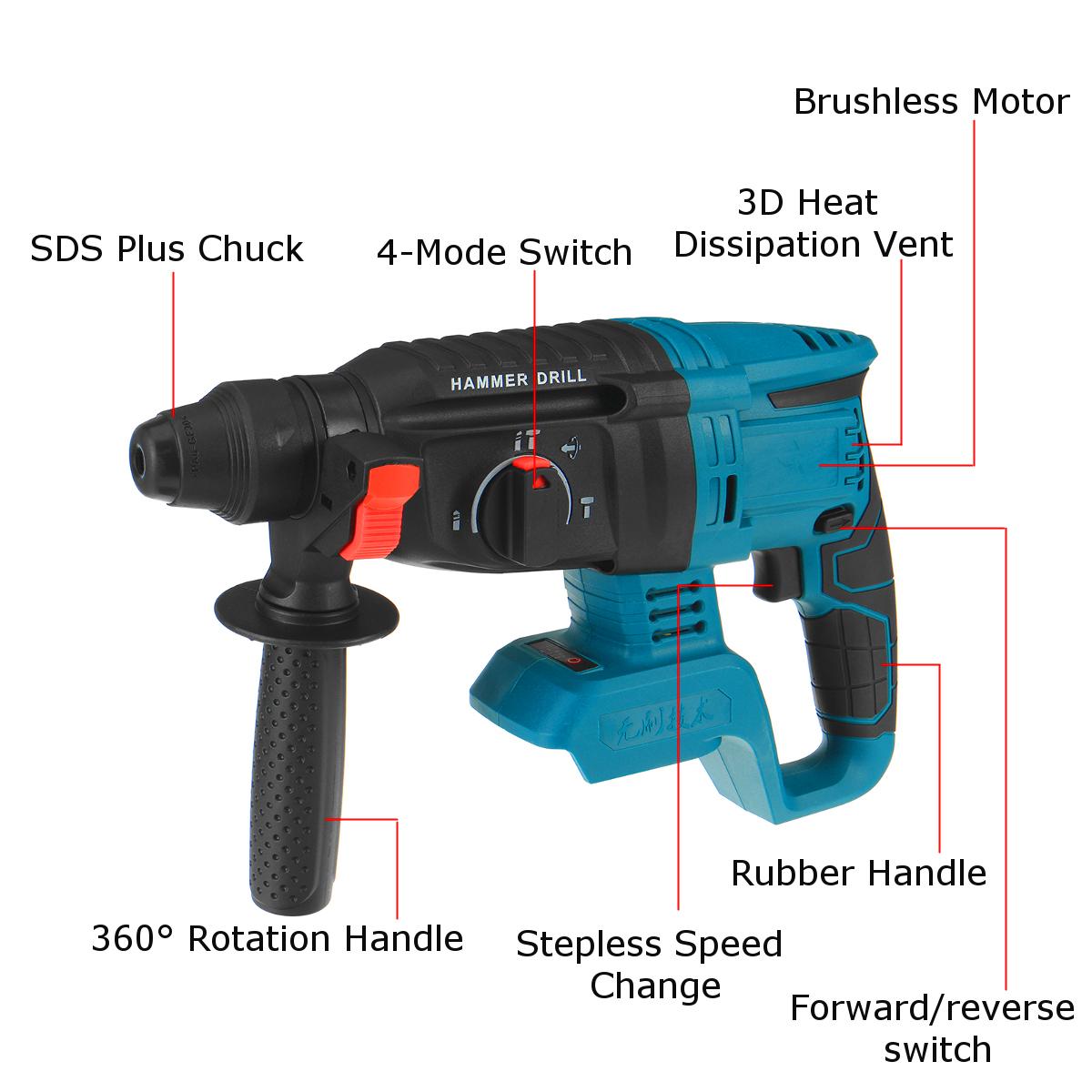 18V Multifunctional Brushless Electric Hammer Electric Demolition Jack Hammer Impact Drill Concrete