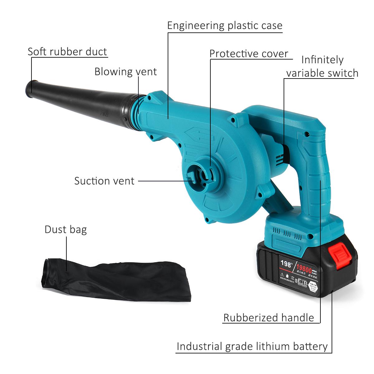 198VF 19800mAh Cordless Vacuum Blower Clean Air Blower Garden Leaves Dust Collector Power Tool