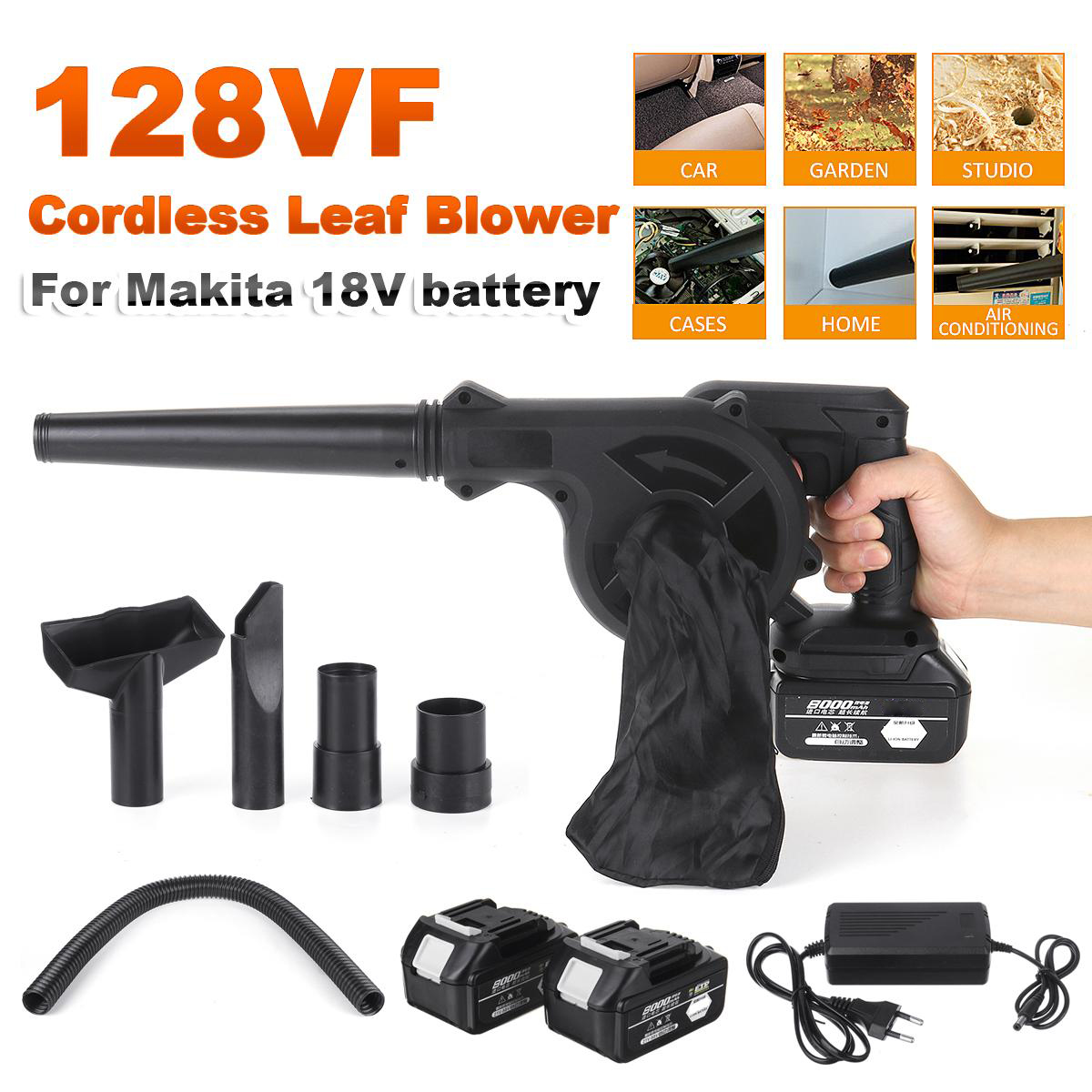 2 in 1 Cordless Electric Air Blower Garden Leaf Dust Car Cleaner Tool W/ None/1/2pcs Battery Also for Makita 18V Battery
