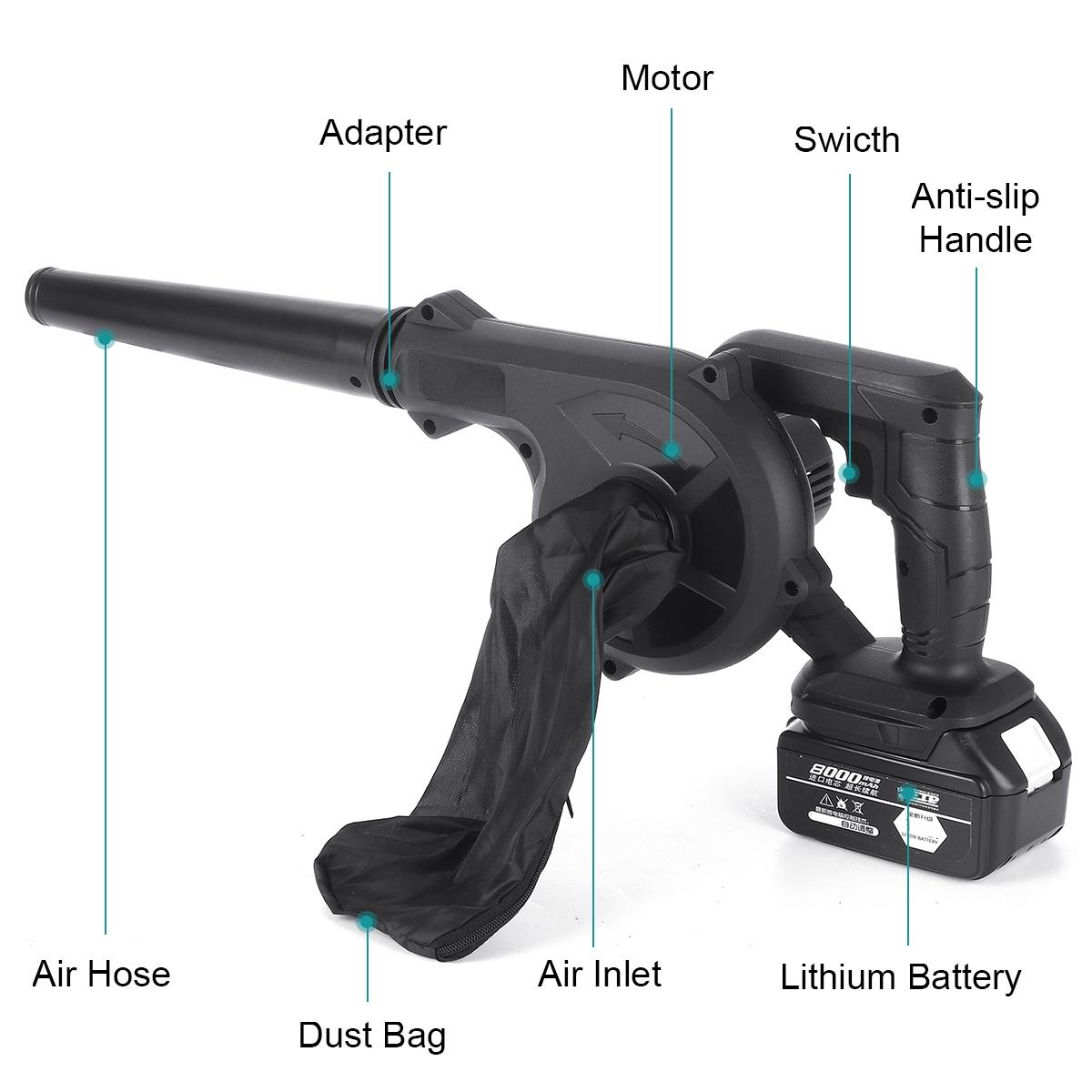 2 in 1 Cordless Electric Air Blower Garden Leaf Dust Car Cleaner Tool W/ None/1/2pcs Battery Also for Makita 18V Battery
