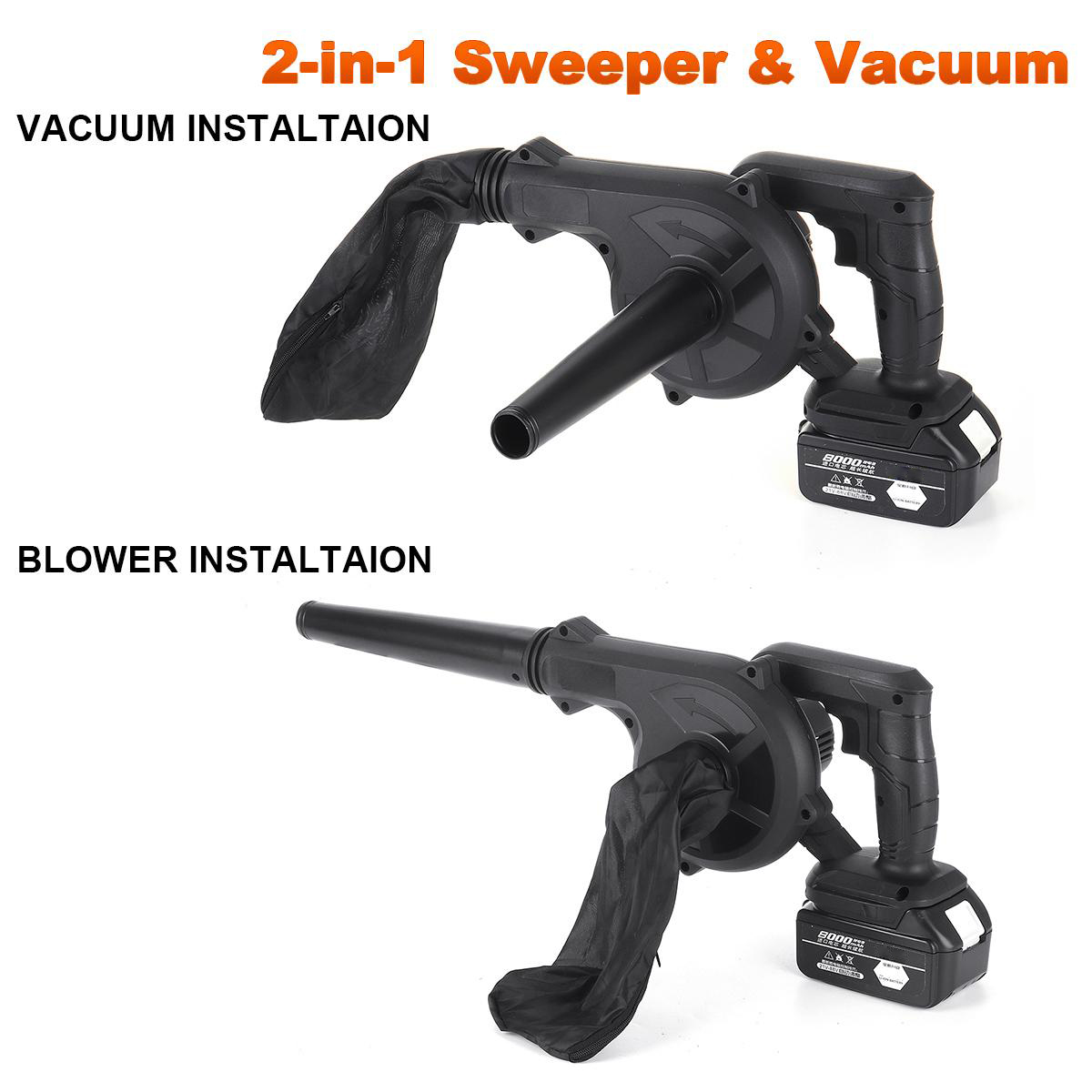 2 in 1 Cordless Electric Air Blower Garden Leaf Dust Car Cleaner Tool W/ None/1/2pcs Battery Also for Makita 18V Battery