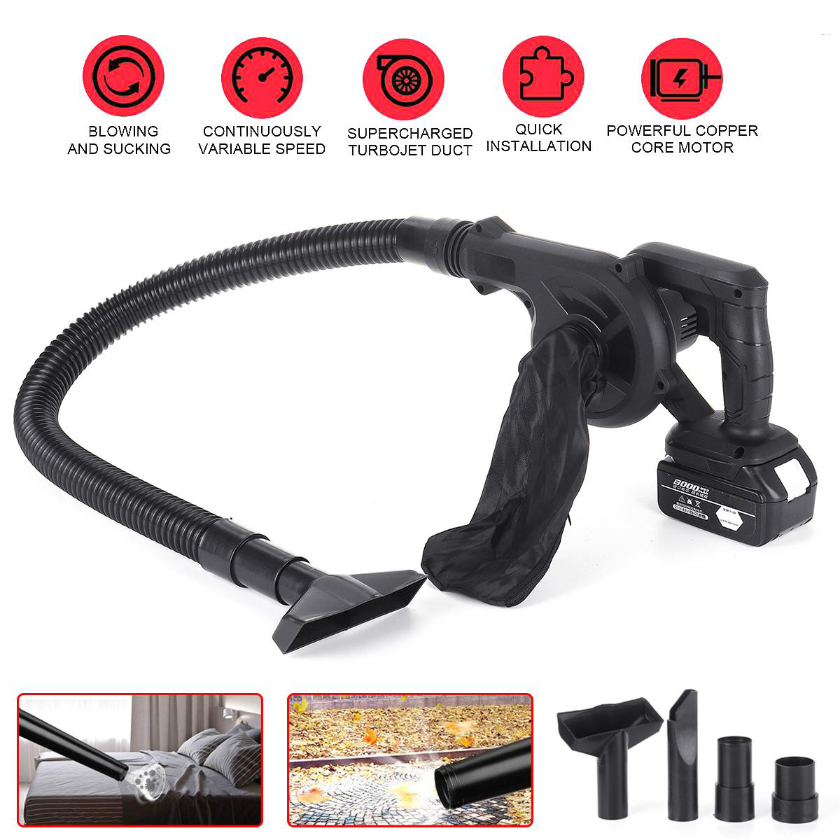 2 in 1 Cordless Electric Air Blower Garden Leaf Dust Car Cleaner Tool W/ None/1/2pcs Battery Also for Makita 18V Battery