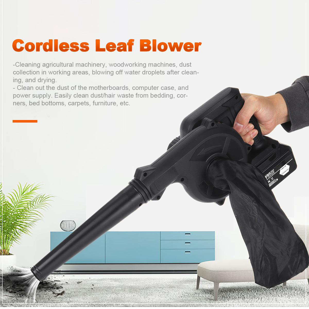 2 in 1 Cordless Electric Air Blower Garden Leaf Dust Car Cleaner Tool W/ None/1/2pcs Battery Also for Makita 18V Battery